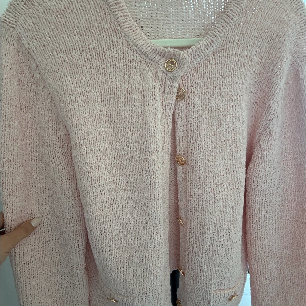 Twin-Set Light Pink Cardigan with Gold Buttons